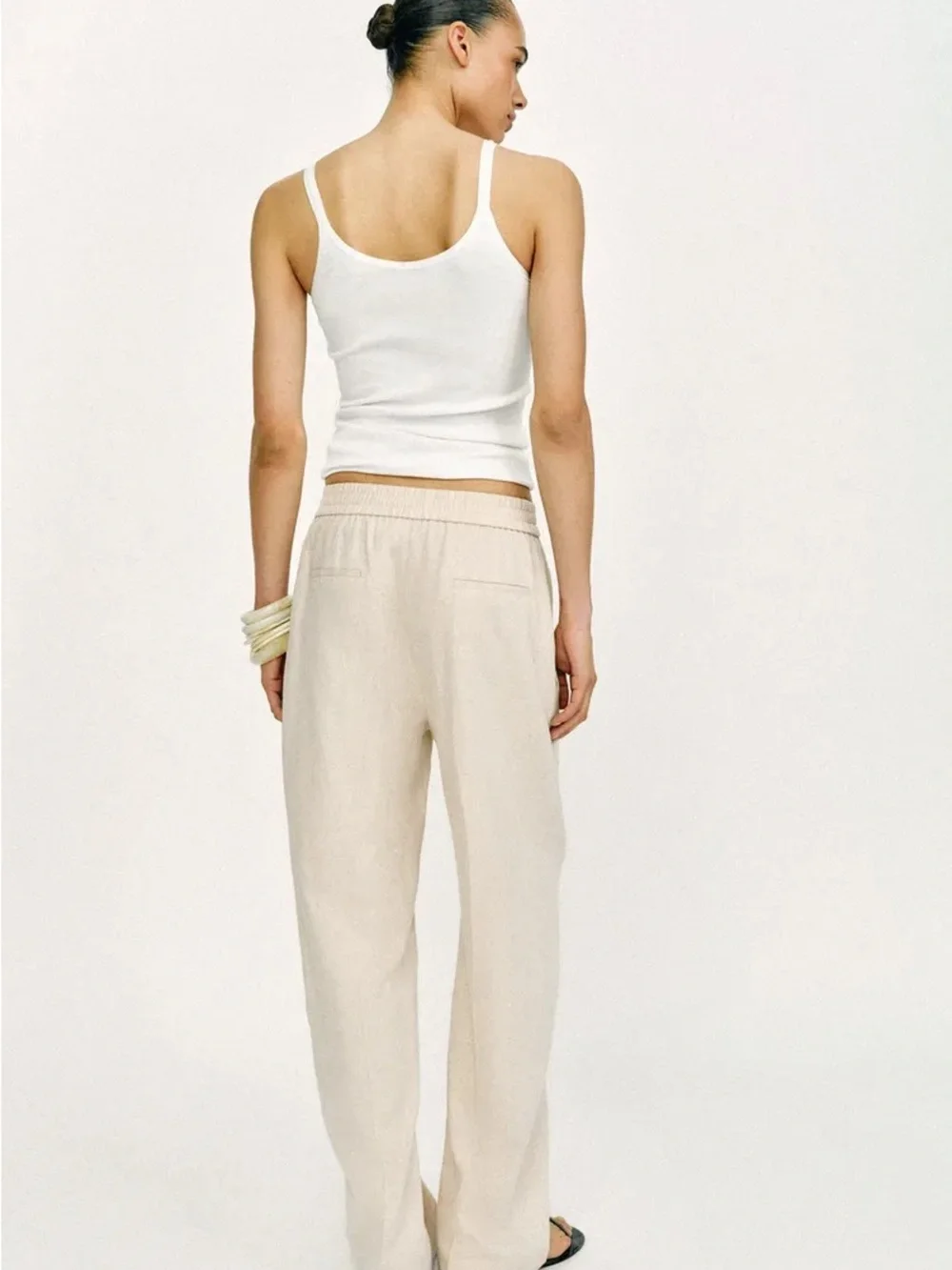 Zara Cream Wide-Leg Pull-On Pants